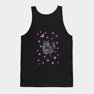 Black Cat with Pink Stars Tank Top